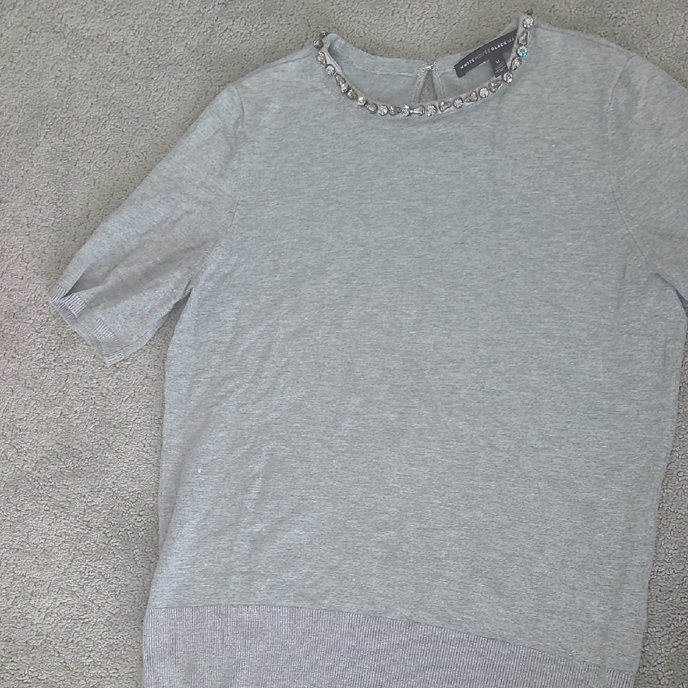 White House Black Market Light Gray Embellished Tee